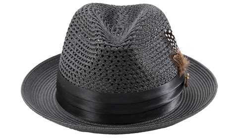 Montique H-34 Mens Straw Fedora Hat Grey - Abby Fashions