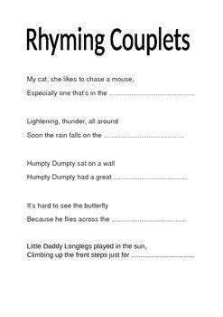 Rhyming Couplet Sheet in 2022 | Rhyming couplet, Couplet, Teaching rhyming words