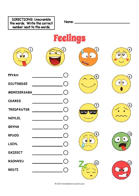 Feelings And Emotions Worksheets