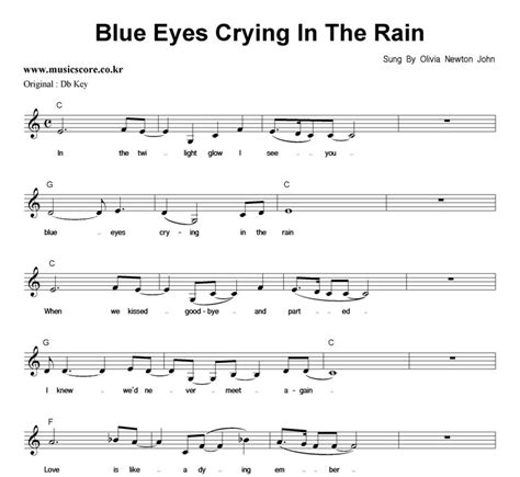 Olivia Newton John Blue Eyes Crying In The Rain C키 악보