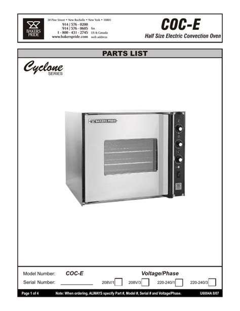 Bakers Pride Oven COC-E User manual | Manualzz