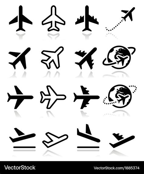 Plane flight airport icons set Royalty Free Vector Image