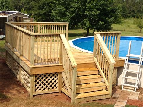 12x16 deck on round pool | Best above ground pool, Pool deck plans, Backyard pool landscaping