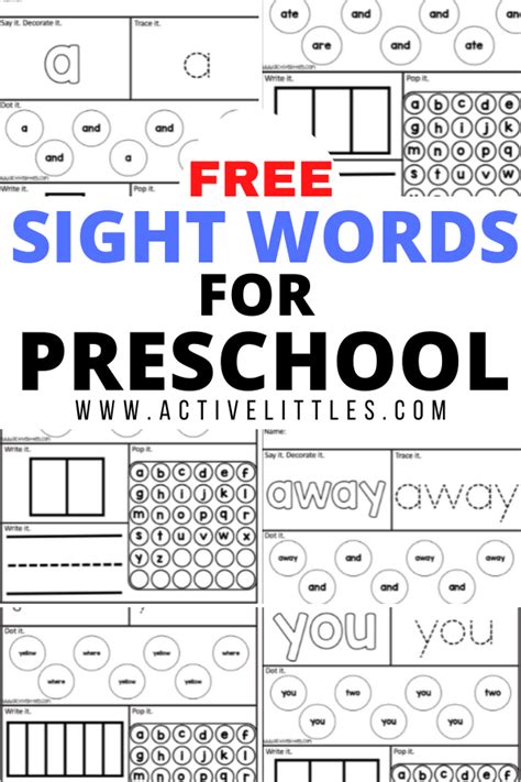 Free Printable Sight Words for Preschool Pre-K - Active Littles