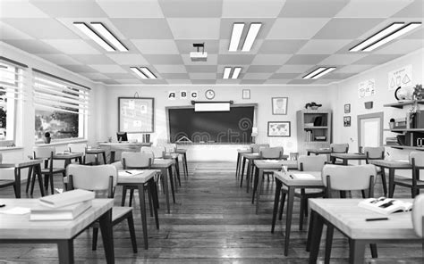 Empty School Classroom in Cartoon Style. Education Concept without ...