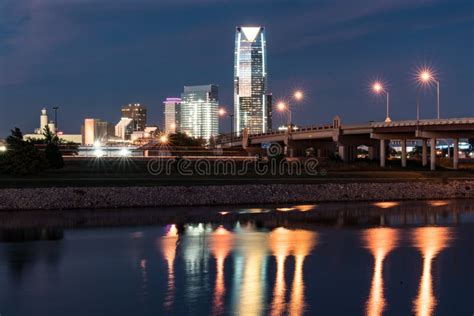 Oklahoma City Skyline at Night Editorial Image - Image of building ...