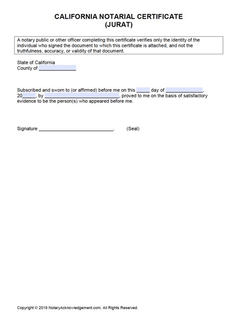 Jurat Notary Form Printable