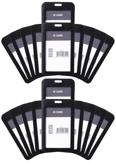 GLUN® Black Plastic ID Card Holder Case, Vertical, Double Sides Visible, Unisex ID Card Holder ...