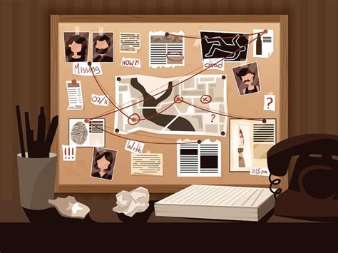 Premium Vector | Detective board hanging on the wall with clues and ...