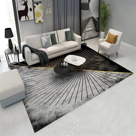 Modern Abstract Gray and Gold Rug Polyester Rectangle 5' x 7' Living ...