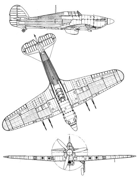 Hawker Hurricane Blueprint - Download free blueprint for 3D modeling