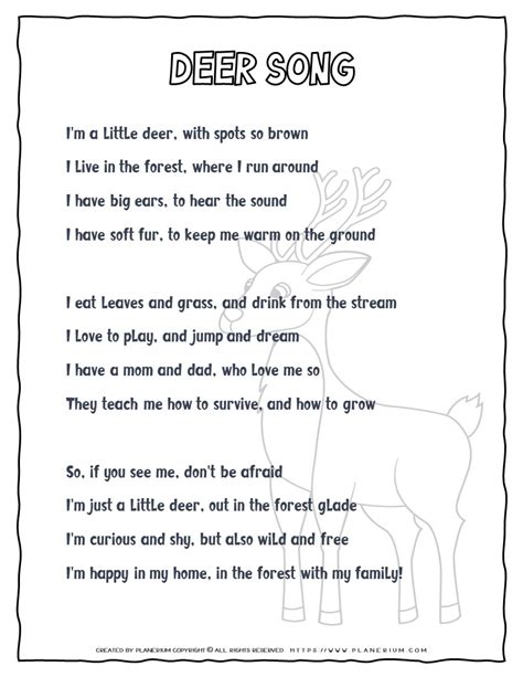 Deer Song for Kids Printable Lyrics - Sing and Learn!