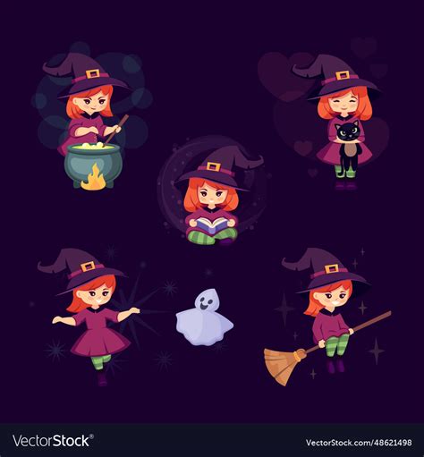 Cute halloween witches cartoon funny autumn Vector Image