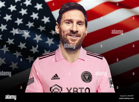 Lionel Messi with the Inter Miami shirt and the USA flag in the background Stock Photo - Alamy