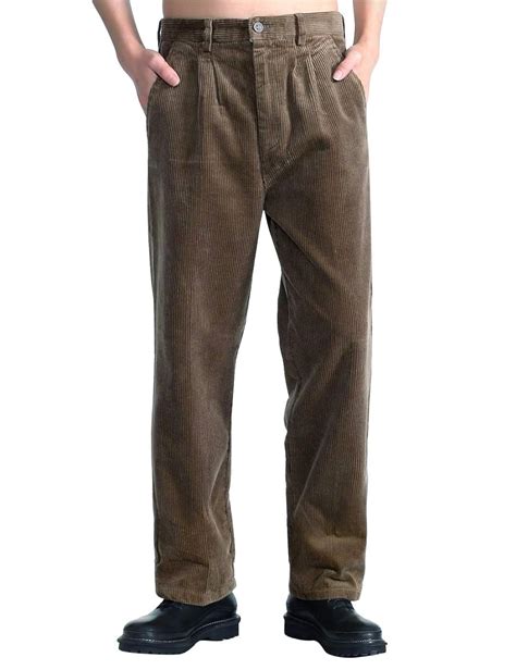 Buy IDEALSANXUN Men’s Corduroy Pants Pleated Straight Leg Thick Loose ...