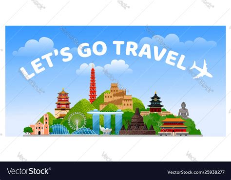 Travel to asia asian poster web banner Royalty Free Vector