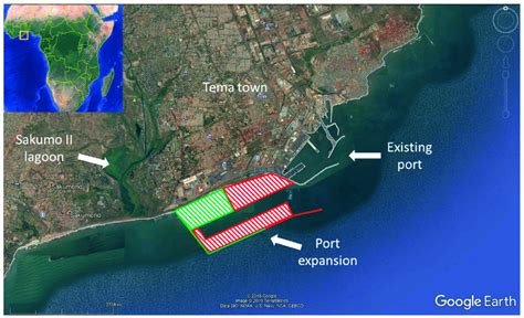 The location of Tema port with an indication of the realized (in green ...