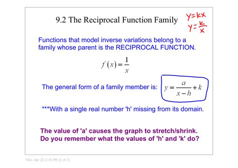 9.2 The Reciprocal Function Family