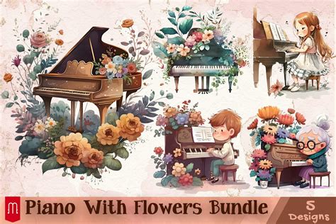 Piano with Flowers Designs Bundle Graphic by Mirteez · Creative Fabrica