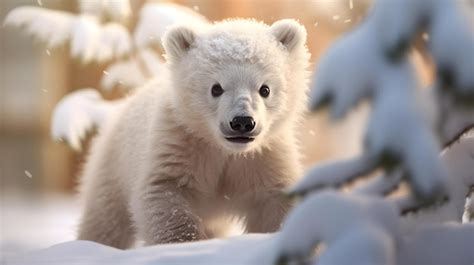 Premium AI Image | Cute Polar Bear Cub enjoys the Snow