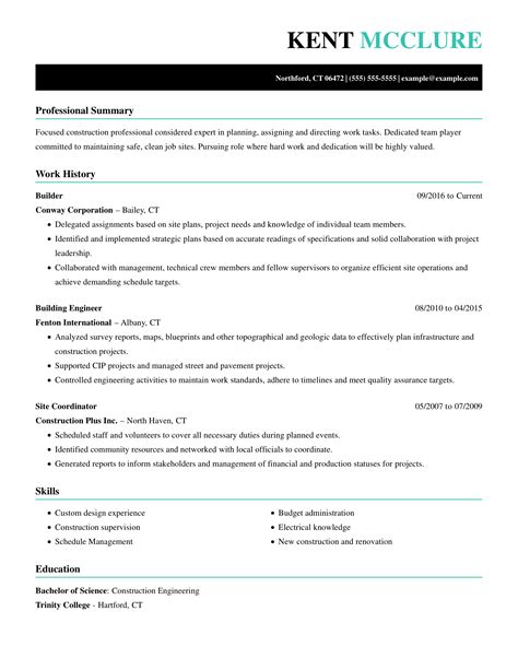 Builder Resume Examples | Construction | LiveCareer