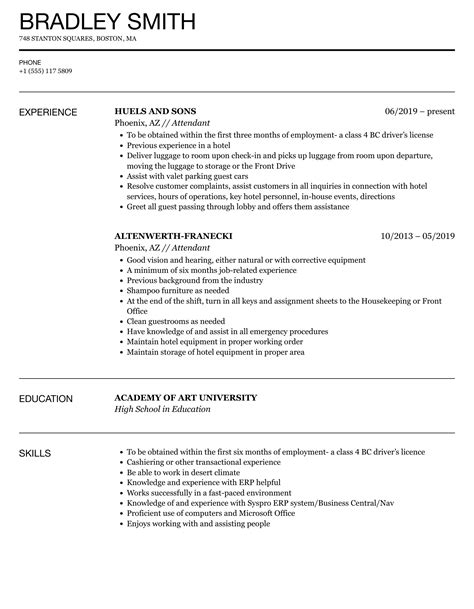 Attendant Resume Samples | Velvet Jobs