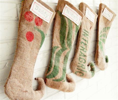 Personalized Burlap Christmas Stockings Red by habitationBoheme