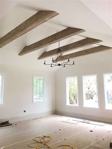 Faux Wood Beams: Heights House in 2020 | Faux wood beams, Vaulted ceiling living room, Ceiling ...