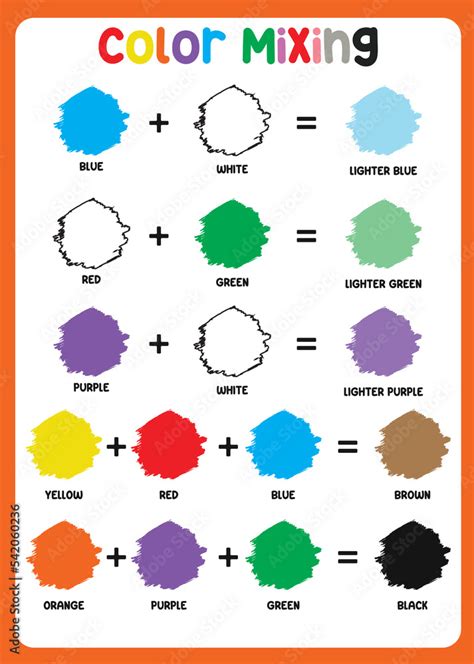 Mixing color worksheet. Learning about color. Mixing colors (primary colors and secondary colors ...