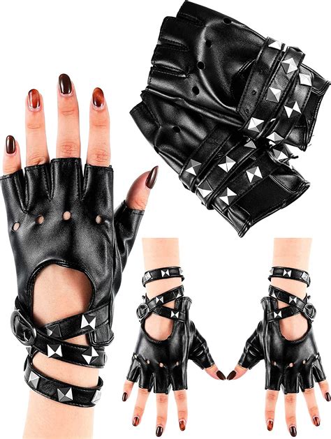 Amazon.com: Unittype Fingerless Faux Leather Gloves Half Finger Performance Costume Gloves Black ...