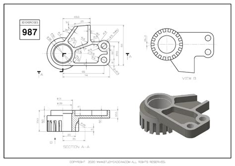 3D CAD EXERCISES 987 - STUDYCADCAM | Mechanical engineering design, Mechanical design, Autocad ...