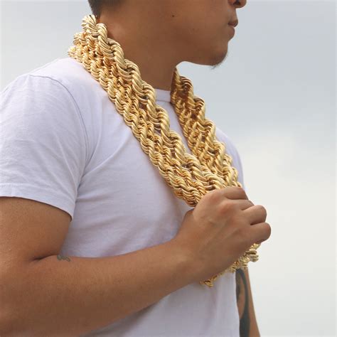 24k Gold Plated 14mm-25mm 36 Inch Rope Chain |BlingKingStar |Free Shipping