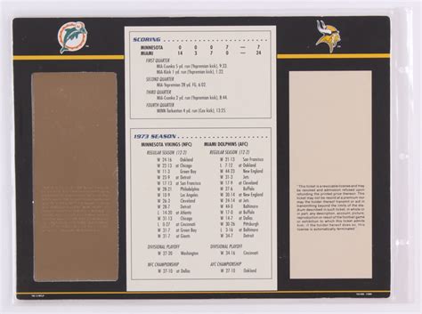 Commemorative Super Bowl VIII Score Card With 22kt Gold Ticket ...