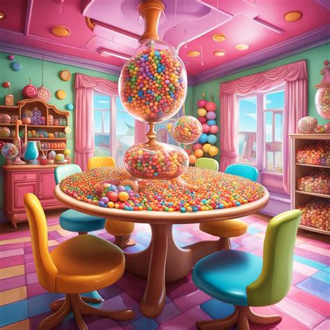 big table in a funny living room Candy art style! Whimsical playful ...