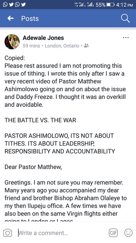 Another Friend Of Pastor Matthew Ashimolowo Replies Him On Tithe On Facebook - Religion - Nigeria