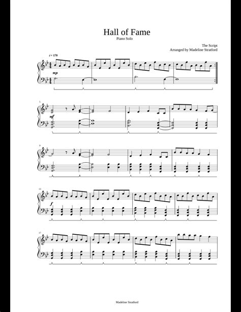 Hall of Fame The Script Piano Solo sheet music for Piano download free ...