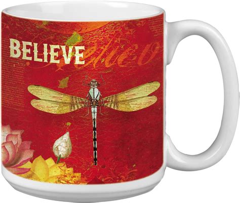 Amazon.com: Believe Dragonfly Extra Large Mug, 20-Ounce Jumbo Ceramic Coffee Cup, Dragonflies ...