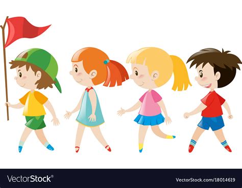 Children walking in line Royalty Free Vector Image