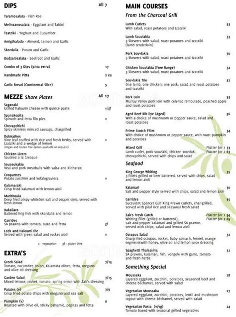 Zak's Greek Restaurant Menu - Urbanspoon/Zomato