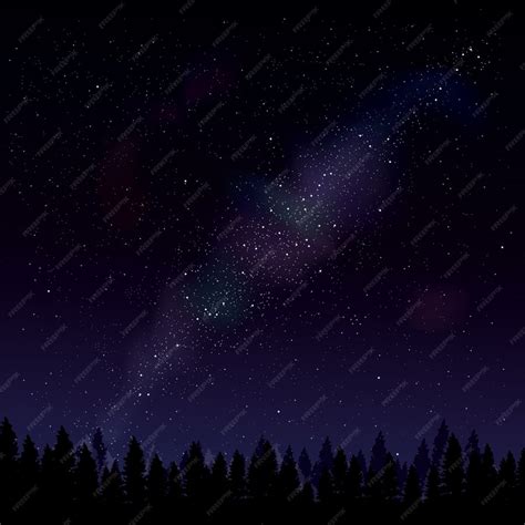 Premium Vector | Night forest on dark starry background. Trees silhouettes on the star night ...