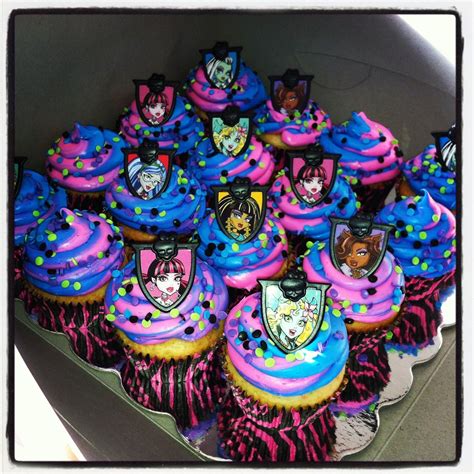 Really easy Monster High Cupcakes, cupcake toppers bought from Walmart bakery 12 for a $1 and ...