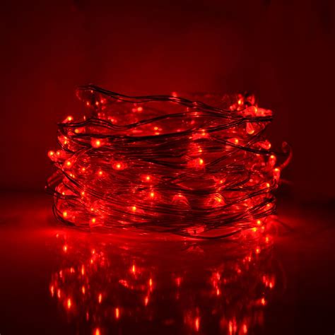 33 Foot - Plug in LED Fairy Lights- 100 Red Micro LED Lights on Copper Wire - Hometown Evolution ...