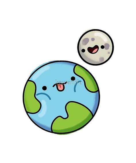 "Kawaii Earth and Moon" by kawaiilife | Redbubble | Cute easy drawings ...