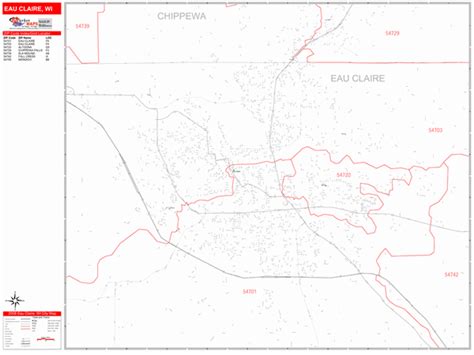 Eau Claire Wisconsin Zip Code Wall Map (Red Line Style) by MarketMAPS