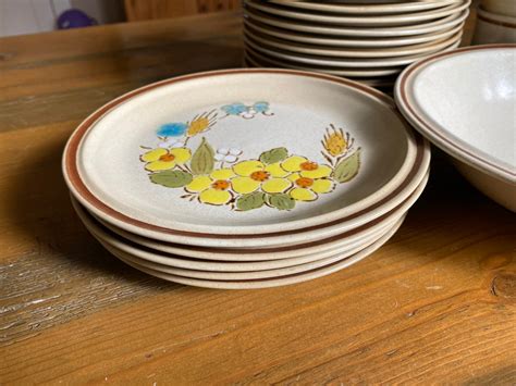 Vintage Stoneware floral dinner plates retro Floral | Etsy