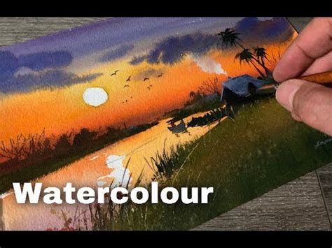 How to paint Sunset in Watercolor | Palm Tree - YouTube