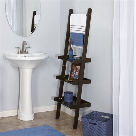 RiverRidge 3 Tier Ladder Shelf for Bathroom Storage with Towel Rack, Expresso - Walmart.com