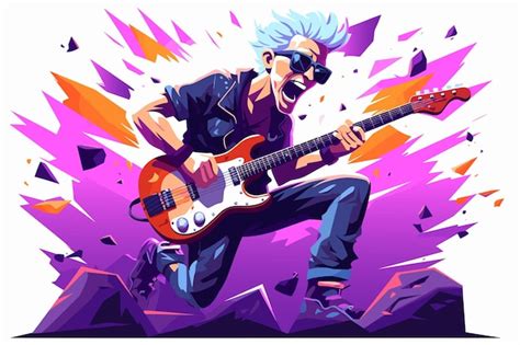 Premium Vector | Crazy cool rock guitarist playing music with electric guitar character ...