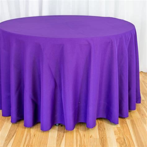 120 in. Round Polyester Tablecloth | Table cloth, Purple table, Round tablecloth