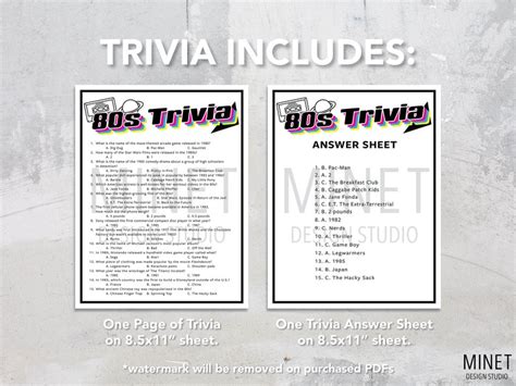 80s Trivia Printable 80s Trivia 80's Party Trivia Game Printable Trivia ...